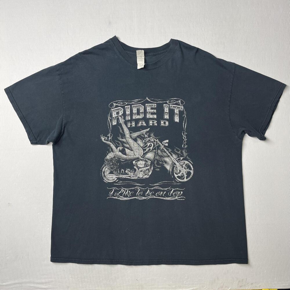 Gildan Shirt Mens 3XL Black Ride It Hard Motorcycle Pin-Up Graphic Biker Tee